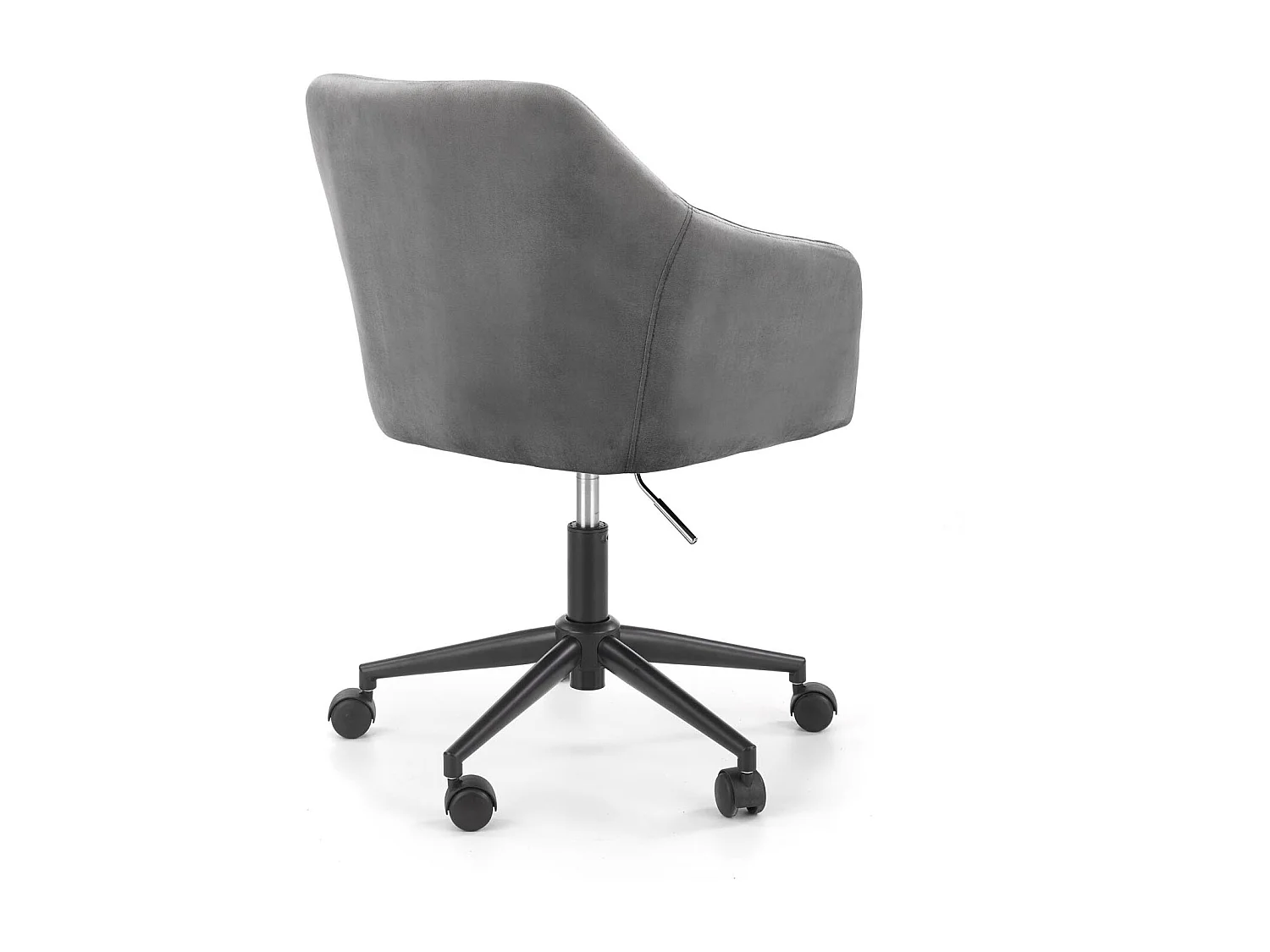 Sedia da ufficio per bambini EZRA con braccioli in velluto grigio e base nera con rotelle