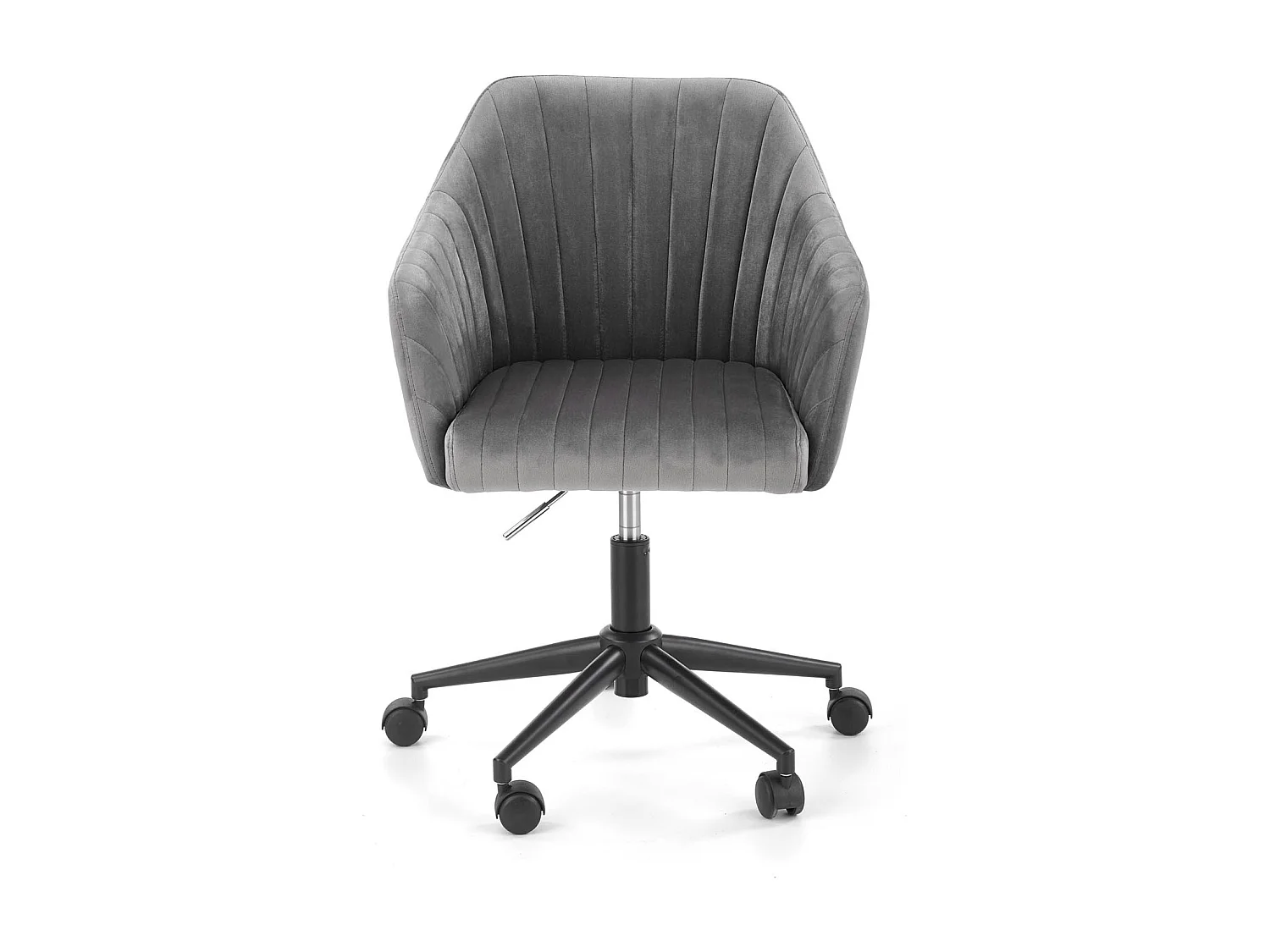 Sedia da ufficio per bambini EZRA con braccioli in velluto grigio e base nera con rotelle