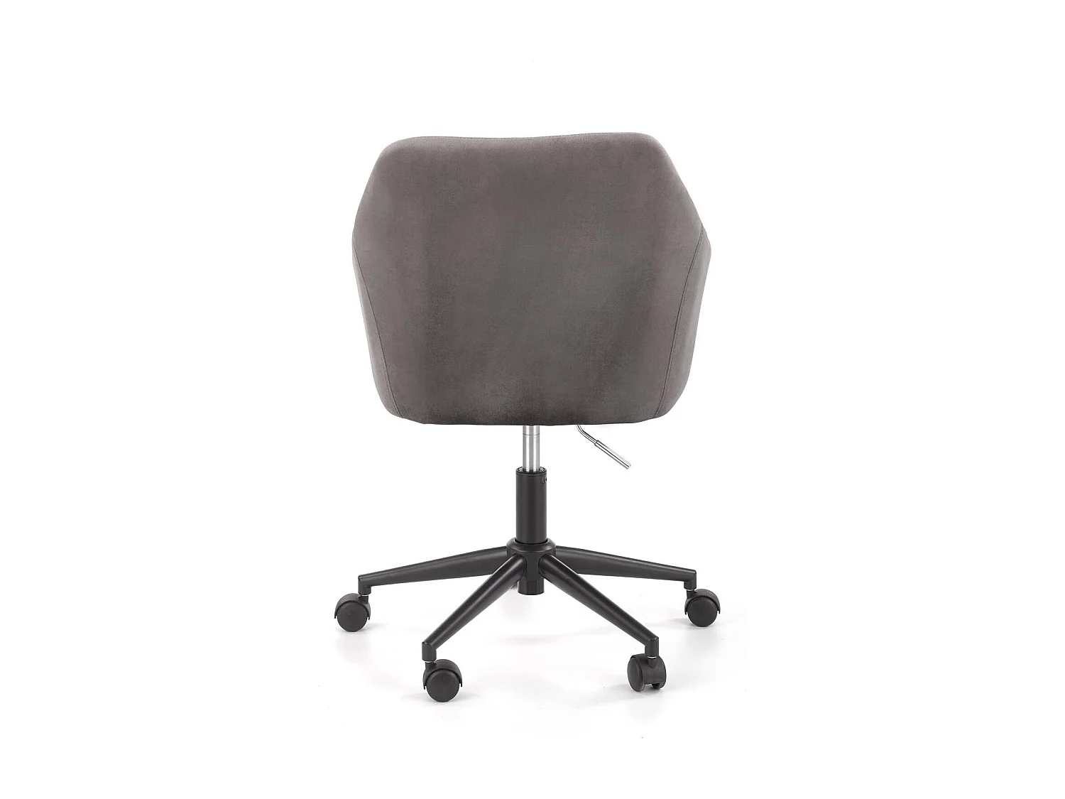 Sedia da ufficio per bambini EZRA con braccioli in velluto grigio e base nera con rotelle