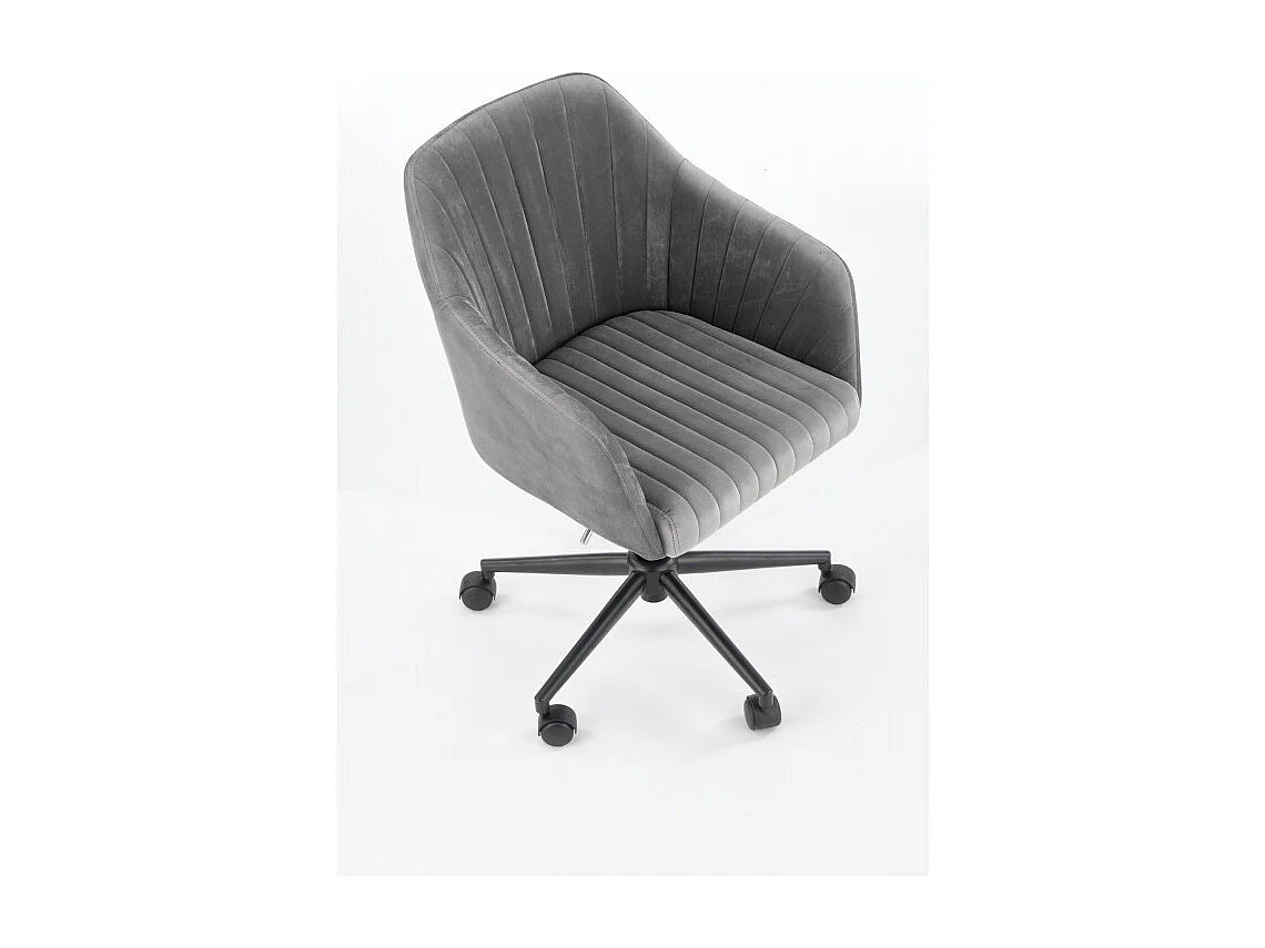 Sedia da ufficio per bambini EZRA con braccioli in velluto grigio e base nera con rotelle
