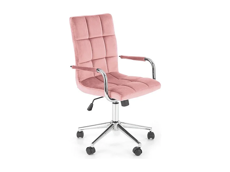 Siège de bureau enfant en velours rose avec structure en métal chromé MAC