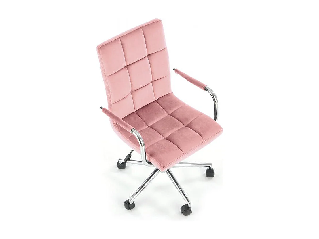 Siège de bureau enfant en velours rose avec structure en métal chromé MAC
