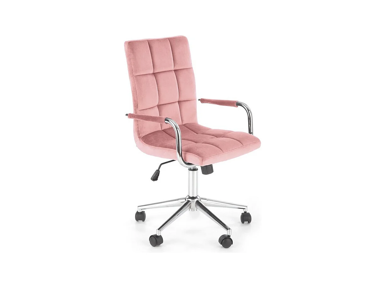 Siège de bureau enfant en velours rose avec structure en métal chromé MAC