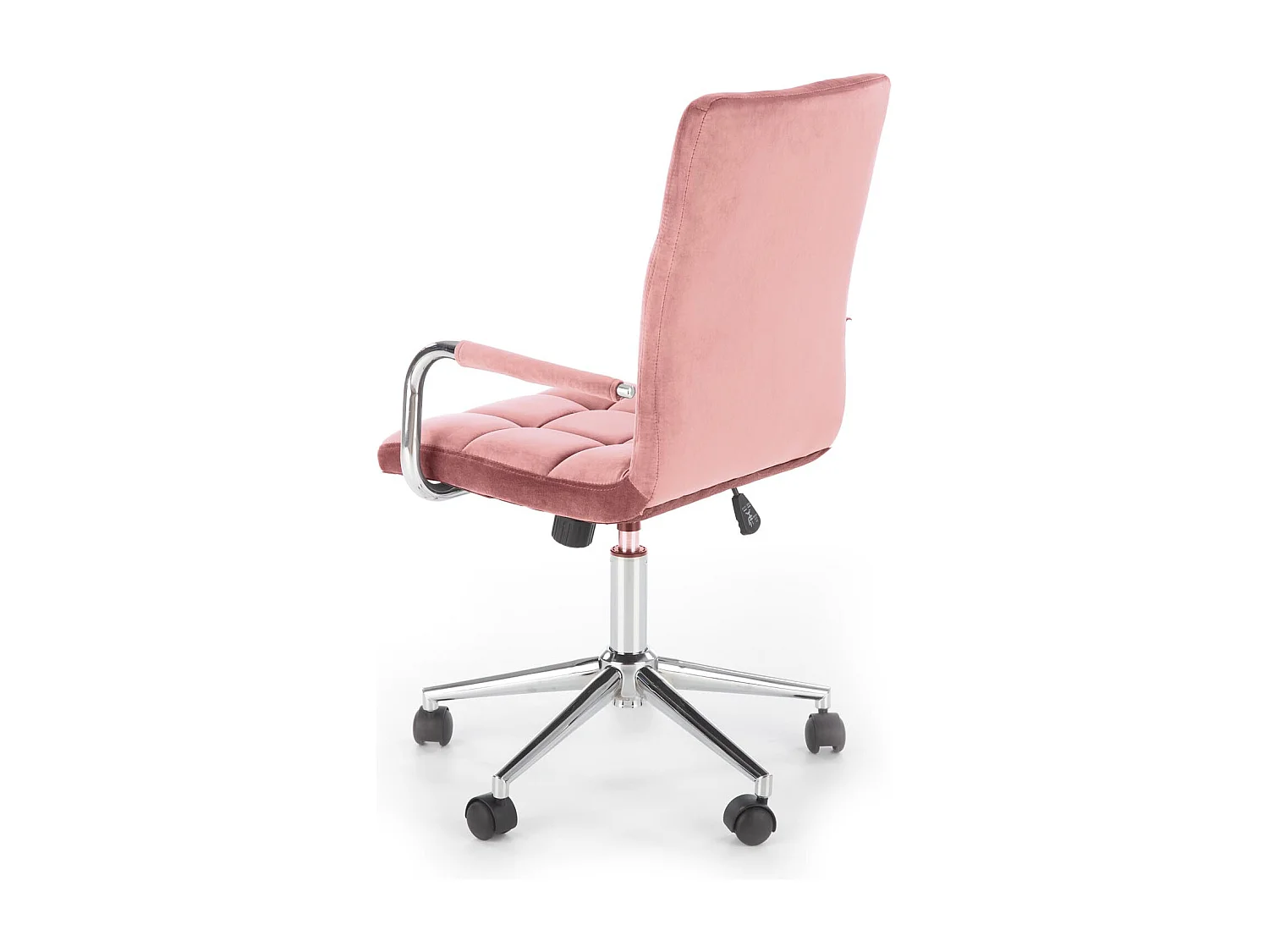 Siège de bureau enfant en velours rose avec structure en métal chromé MAC
