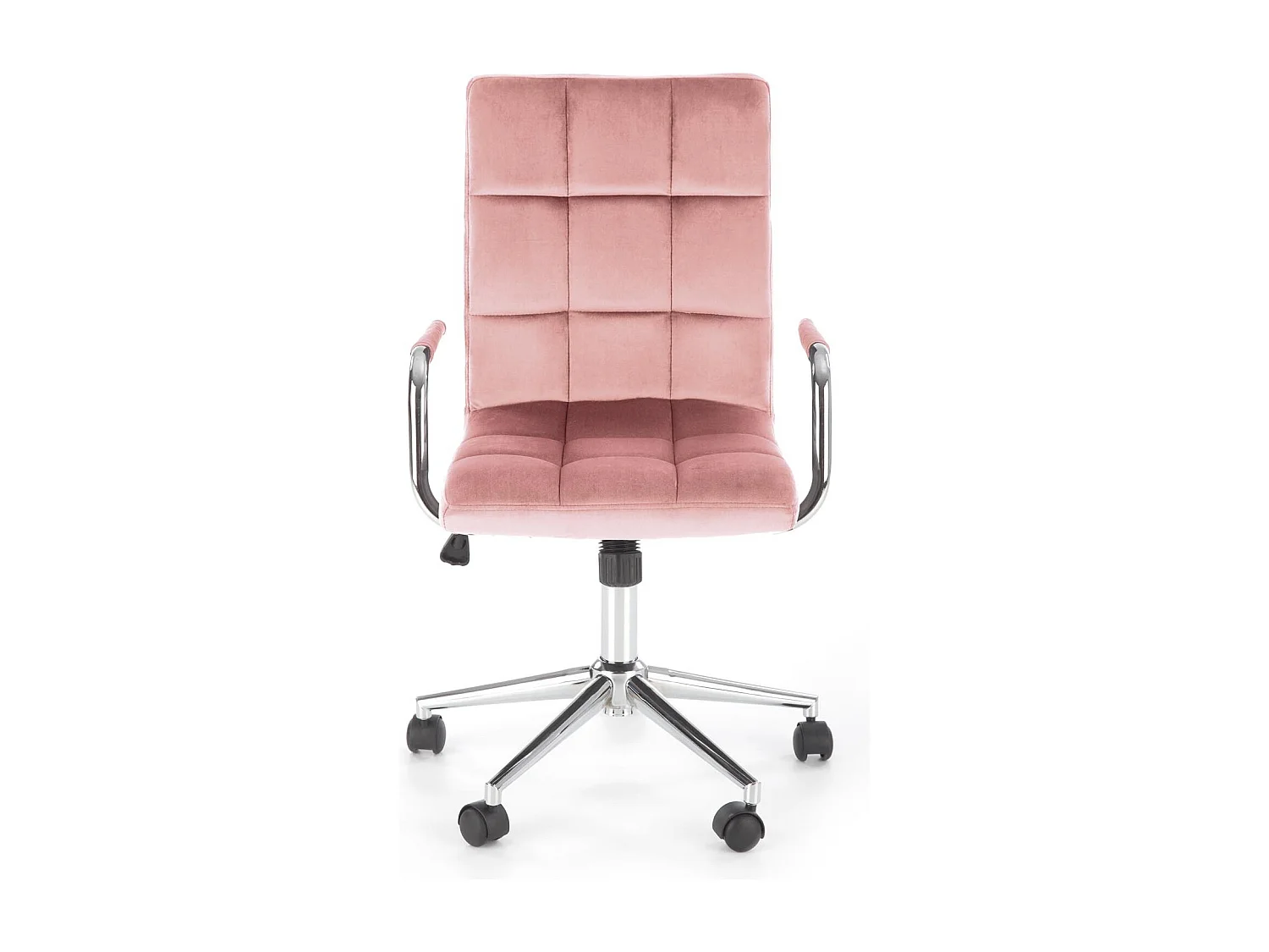 Siège de bureau enfant en velours rose avec structure en métal chromé MAC