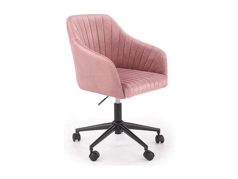 Fauteuil de bureau enfant avec accoudoirs en velours rose avec piètement noir à roulettes EZRA