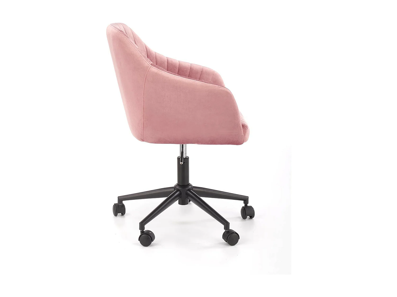Fauteuil de bureau enfant avec accoudoirs en velours rose avec piètement noir à roulettes EZRA