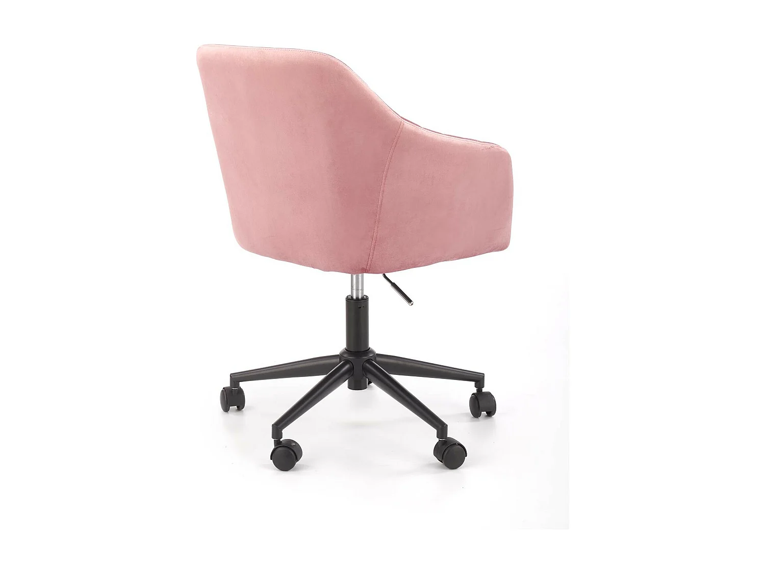 Fauteuil de bureau enfant avec accoudoirs en velours rose avec piètement noir à roulettes EZRA