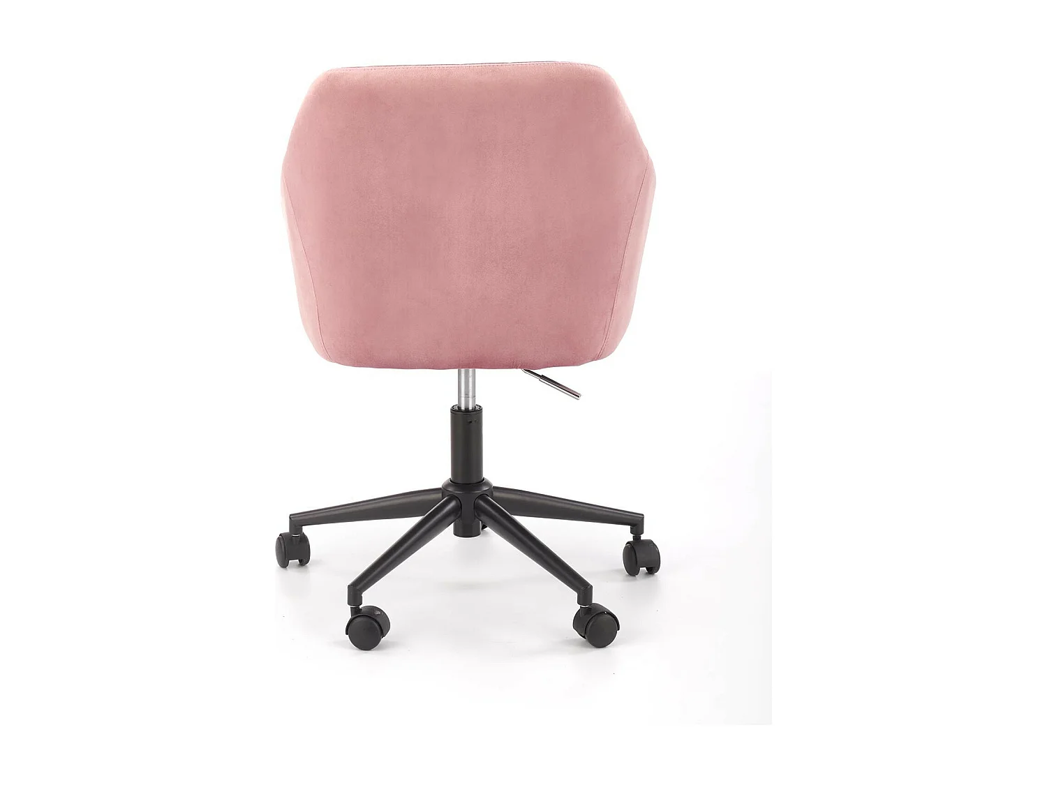 Fauteuil de bureau enfant avec accoudoirs en velours rose avec piètement noir à roulettes EZRA