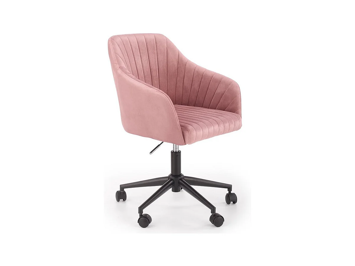 Fauteuil de bureau enfant avec accoudoirs en velours rose avec piètement noir à roulettes EZRA