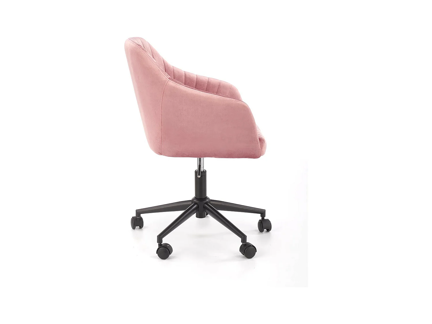 Silla de oficina infantil EZRA con reposabrazos de terciopelo rosa y base negra con ruedas