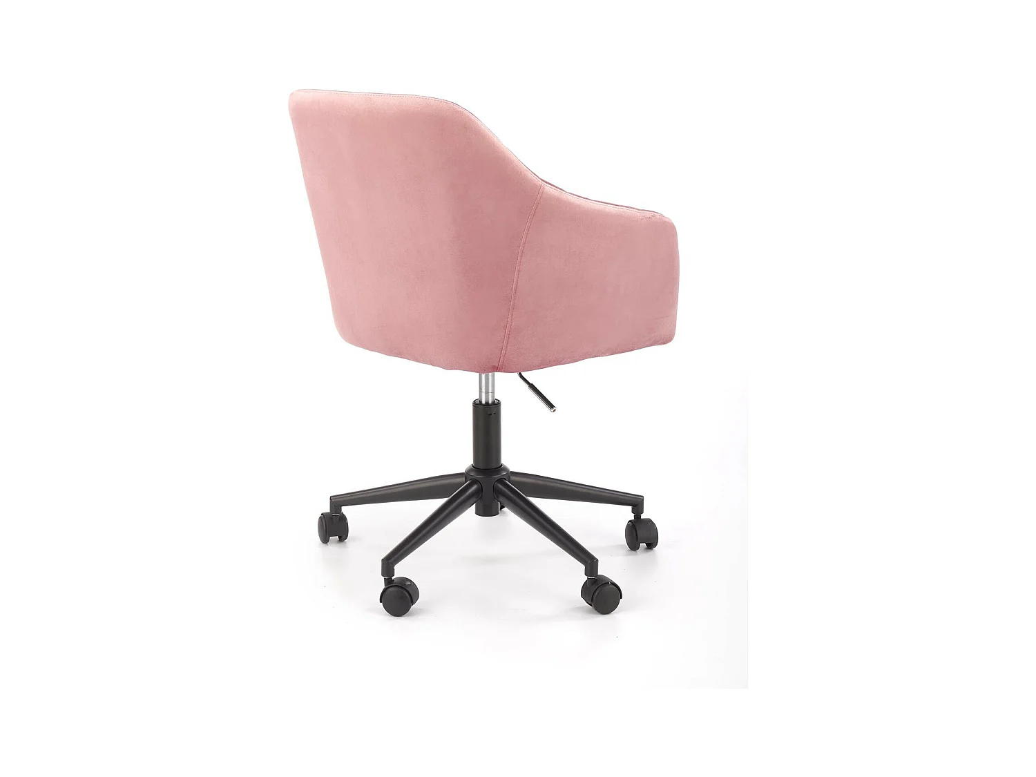 Silla de oficina infantil EZRA con reposabrazos de terciopelo rosa y base negra con ruedas