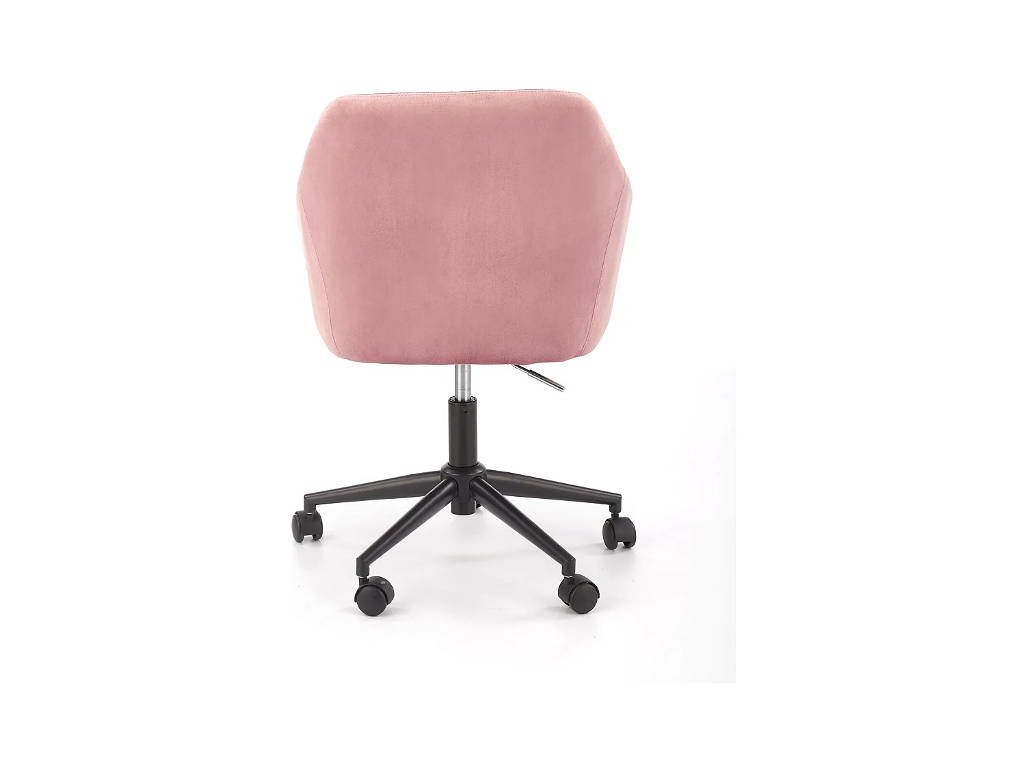 Silla de oficina infantil EZRA con reposabrazos de terciopelo rosa y base negra con ruedas