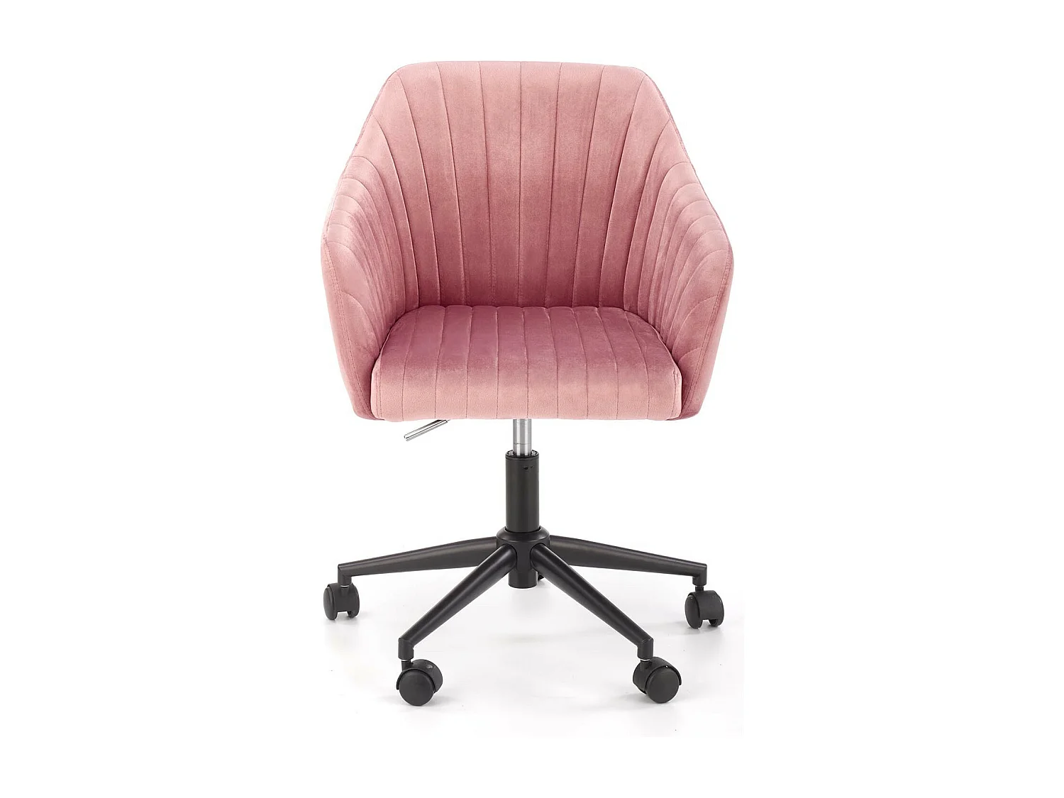 Silla de oficina infantil EZRA con reposabrazos de terciopelo rosa y base negra con ruedas