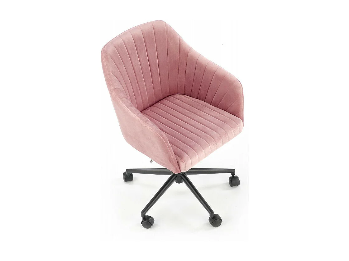 Silla de oficina infantil EZRA con reposabrazos de terciopelo rosa y base negra con ruedas