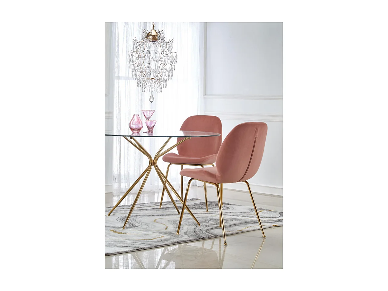 Silla de comedor rosa con estructura de acero dorado Around