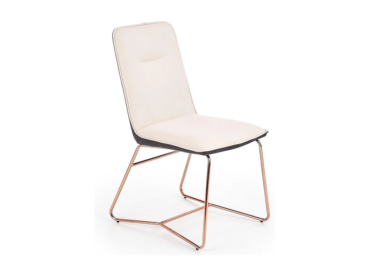 Silla de comedor Saxo beige y gris con base de acero dorado rosa