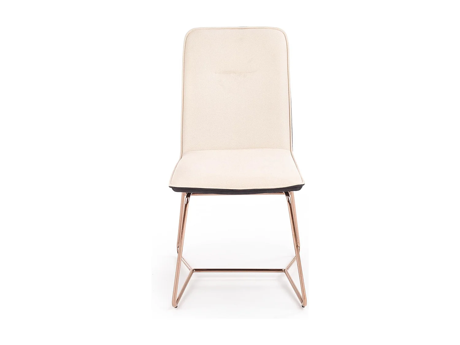 Silla de comedor Saxo beige y gris con base de acero dorado rosa