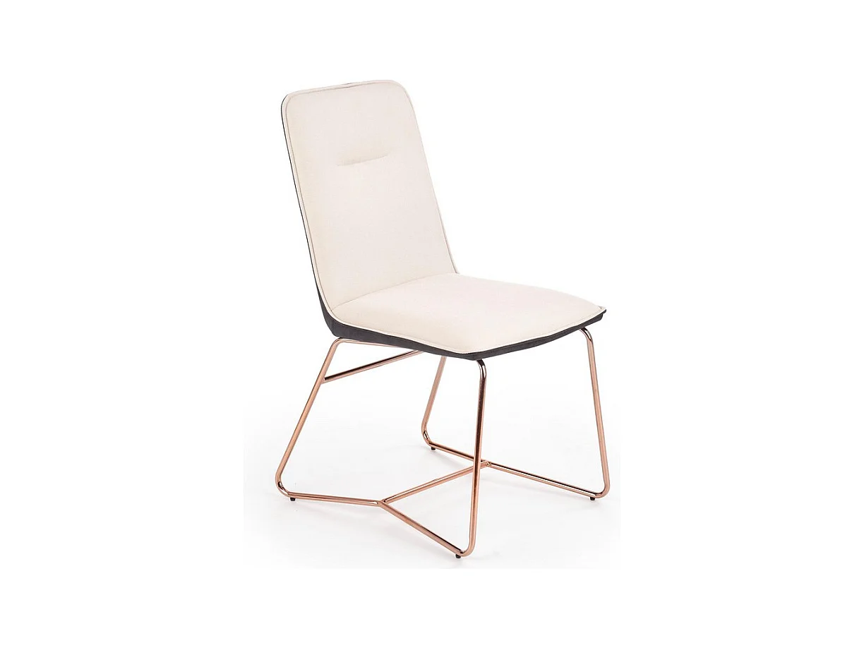 Chaise de salle à manger beige et grise avec pied en acier rose doré Saxo