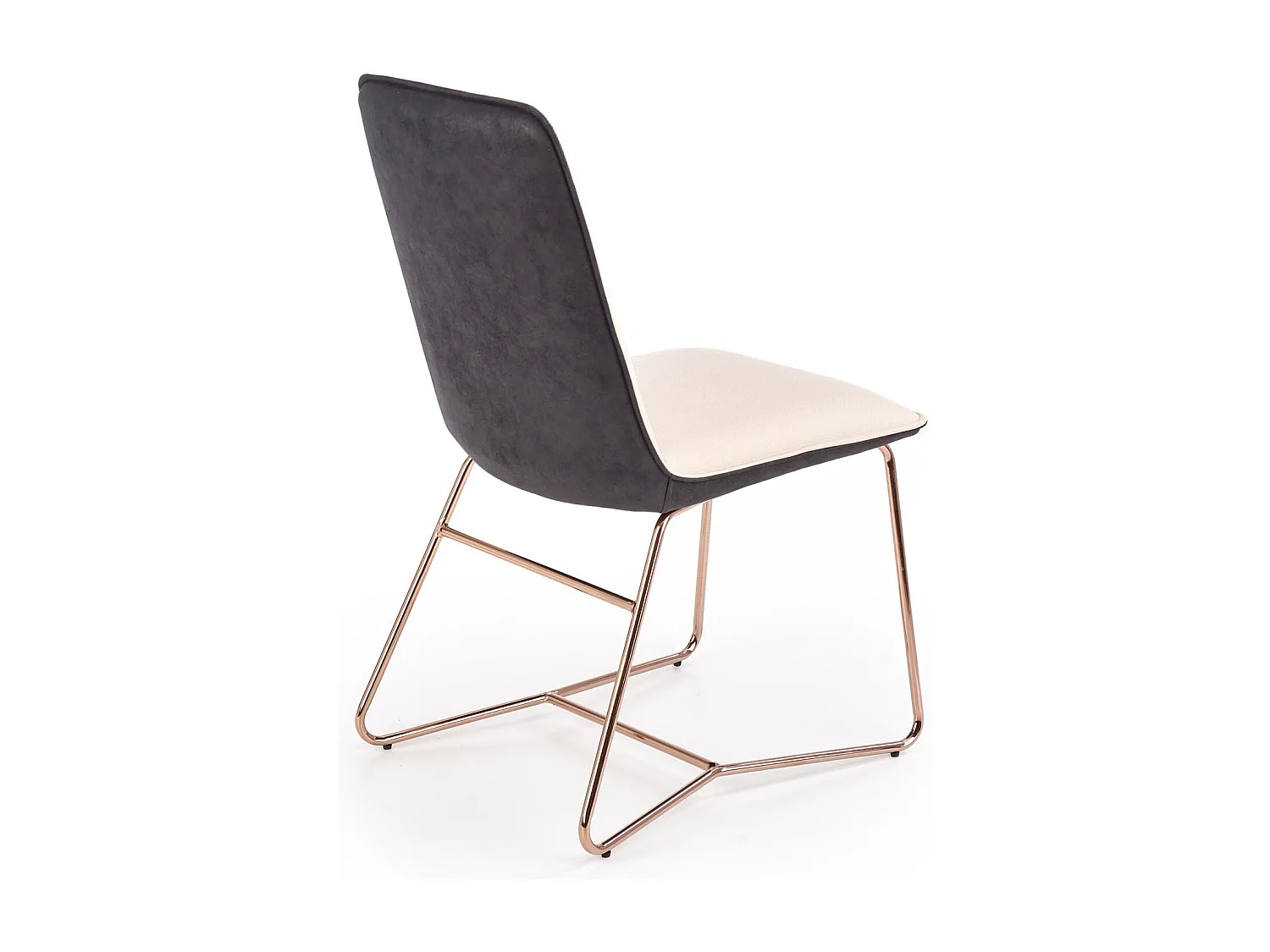 Sedia da pranzo Saxo beige e grigia con base in acciaio rosa-oro