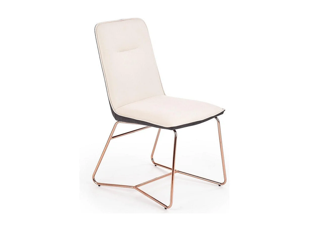 Chaise de salle à manger beige et grise avec pied en acier rose doré Saxo
