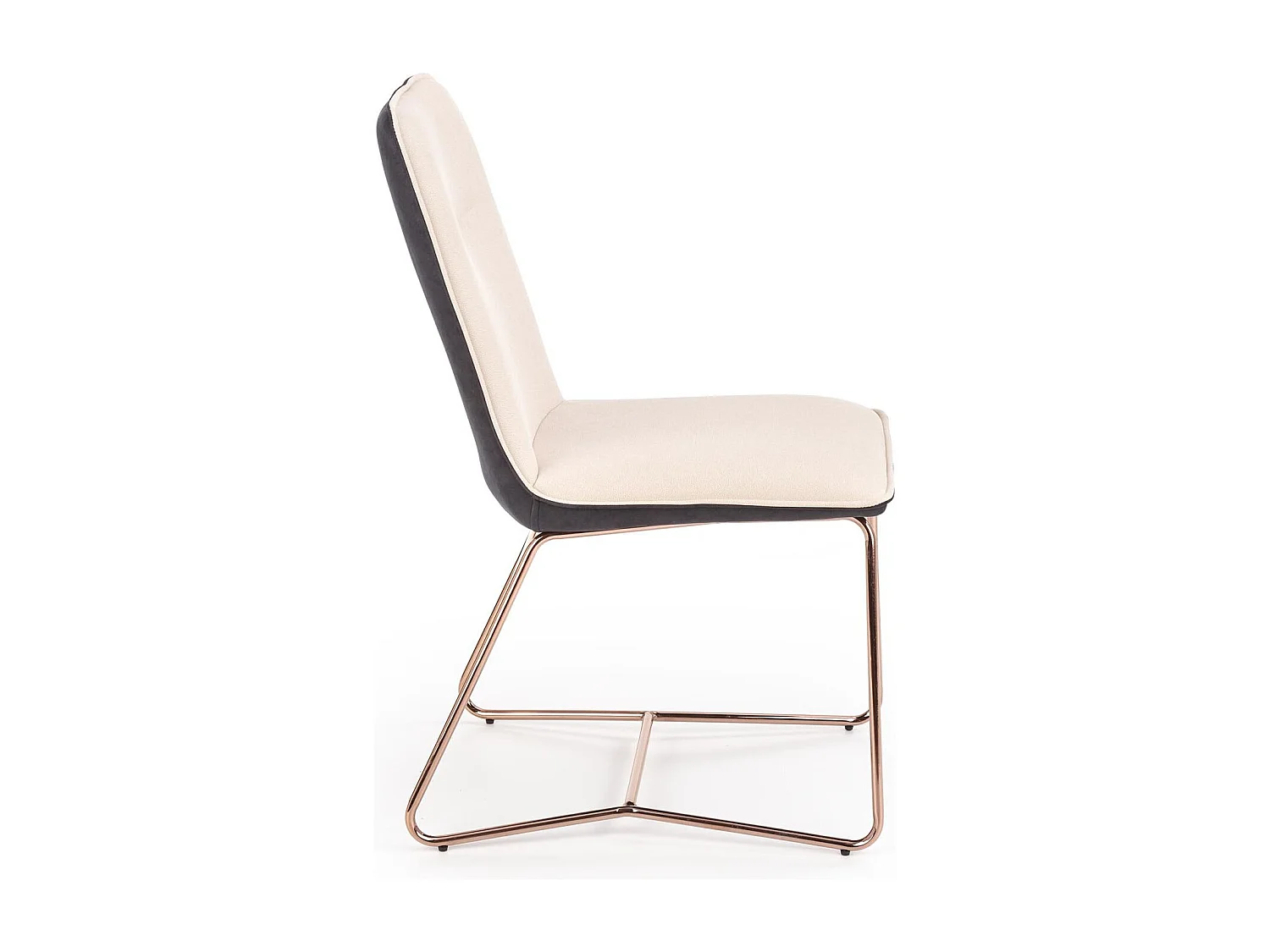 Chaise de salle à manger beige et grise avec pied en acier rose doré Saxo