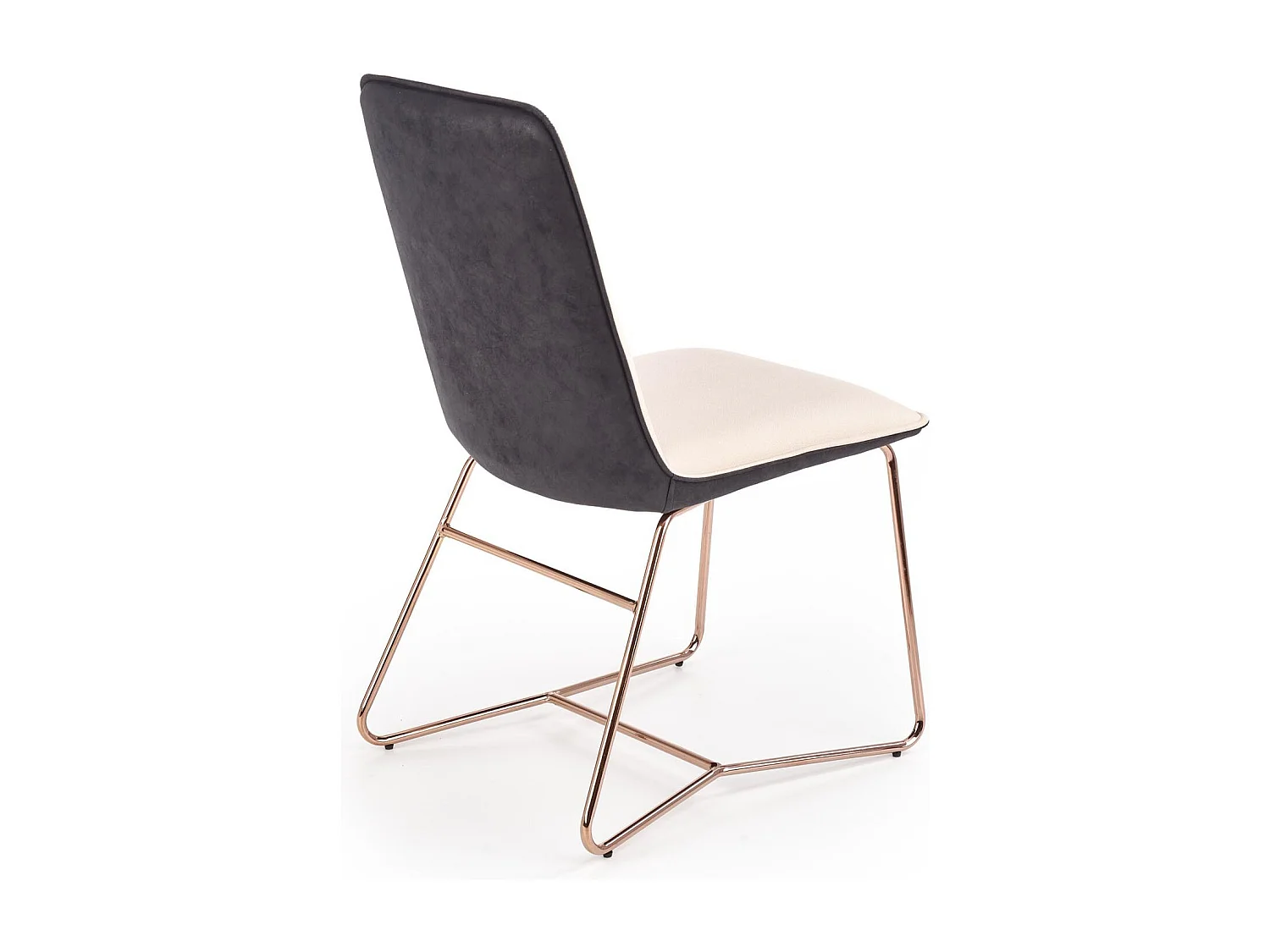 Chaise de salle à manger beige et grise avec pied en acier rose doré Saxo