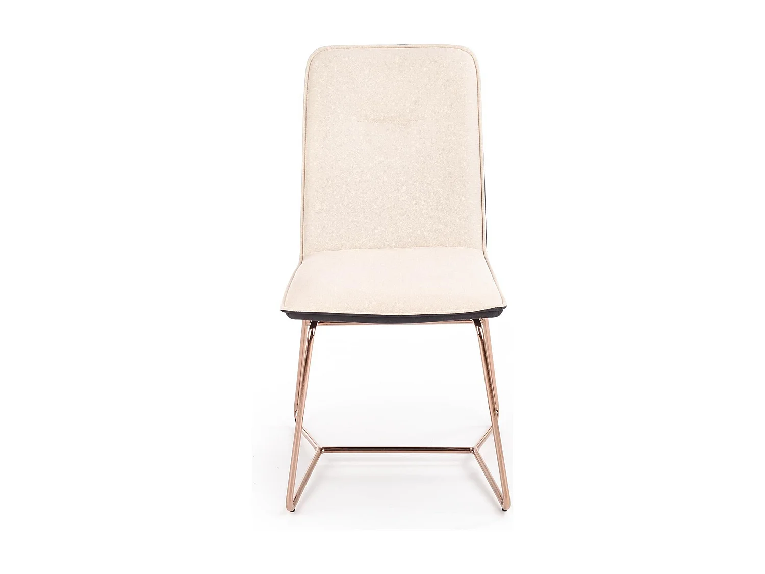 Chaise de salle à manger beige et grise avec pied en acier rose doré Saxo