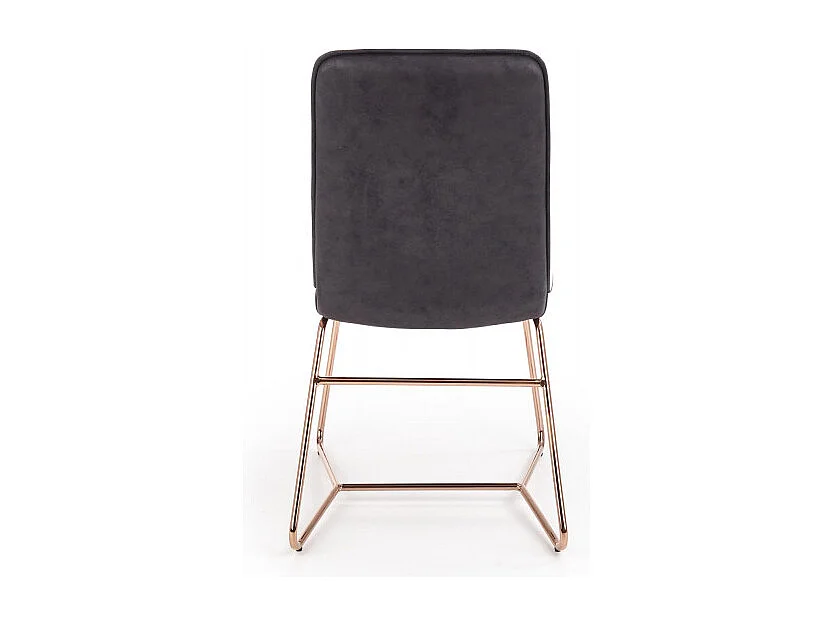 Chaise de salle à manger beige et grise avec pied en acier rose doré Saxo