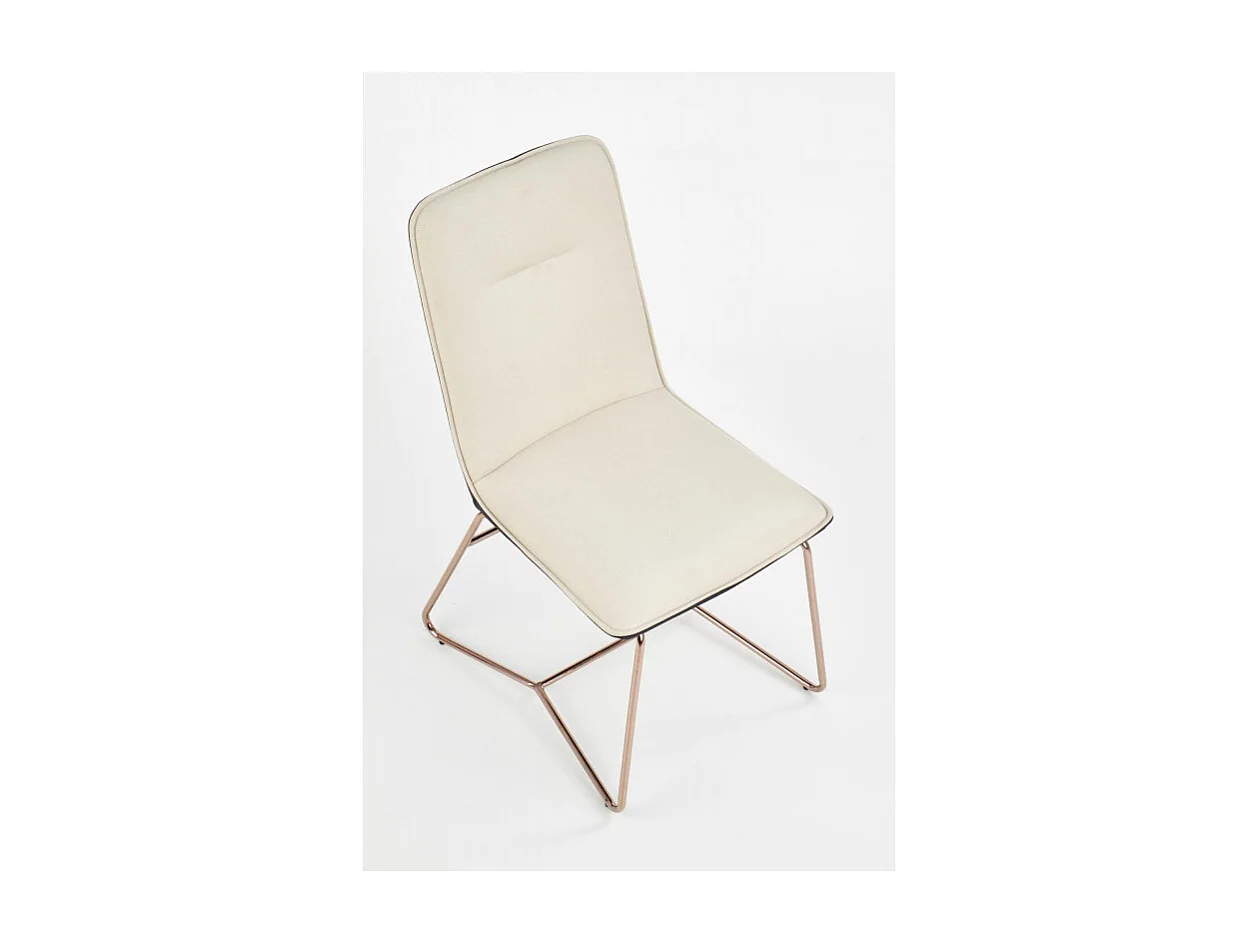 Chaise de salle à manger beige et grise avec pied en acier rose doré Saxo