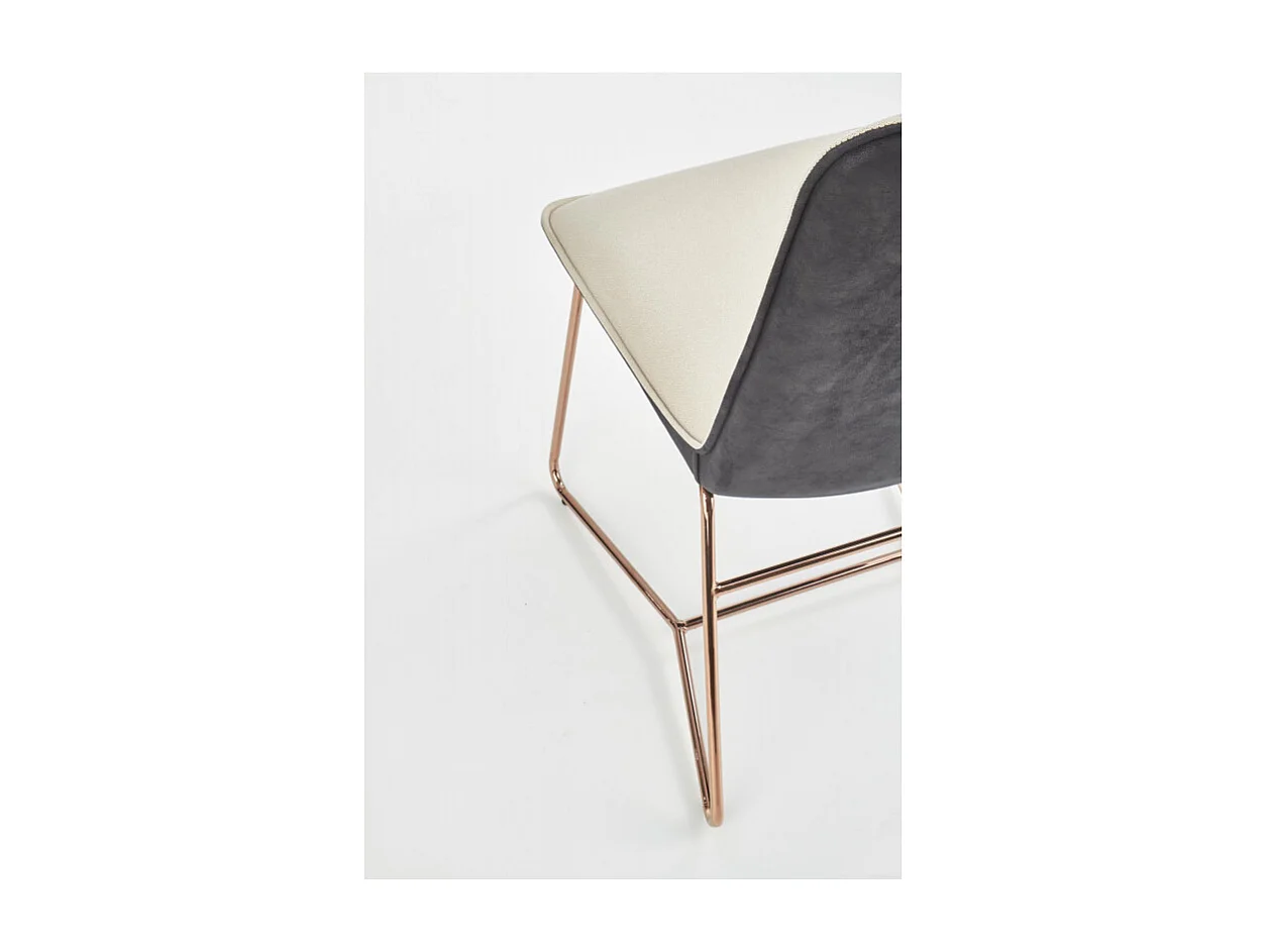 Chaise de salle à manger beige et grise avec pied en acier rose doré Saxo