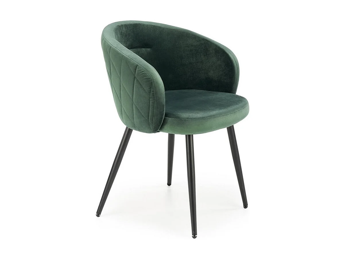 Chaise en velours vert avec dossier arrondi et pieds en métal noir ERIKA