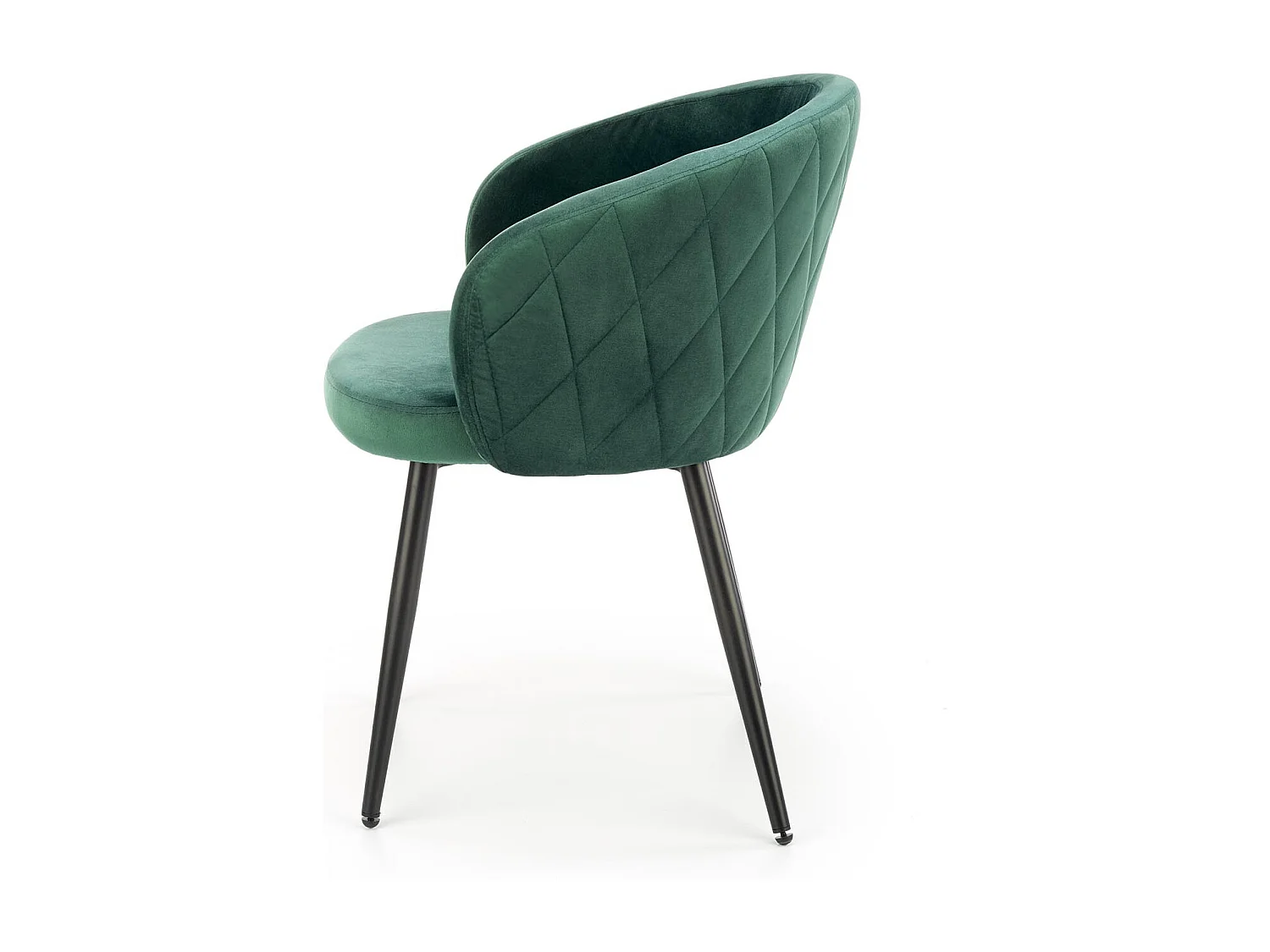Sedia in velluto verde con schienale arrotondato e gambe in metallo nero ERIKA
