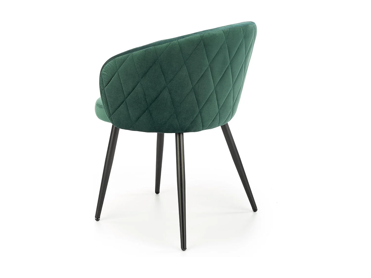 Sedia in velluto verde con schienale arrotondato e gambe in metallo nero ERIKA