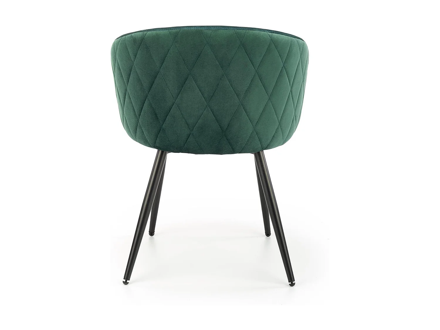 Sedia in velluto verde con schienale arrotondato e gambe in metallo nero ERIKA