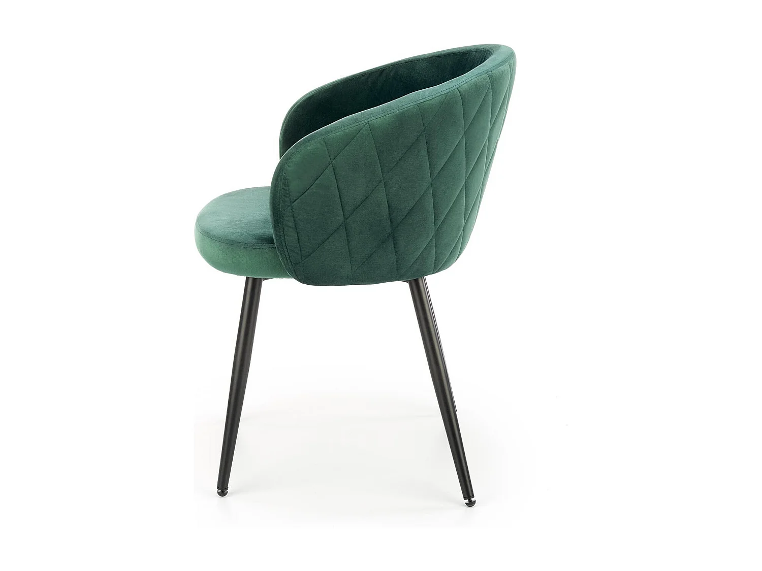 Chaise en velours vert avec dossier arrondi et pieds en métal noir ERIKA