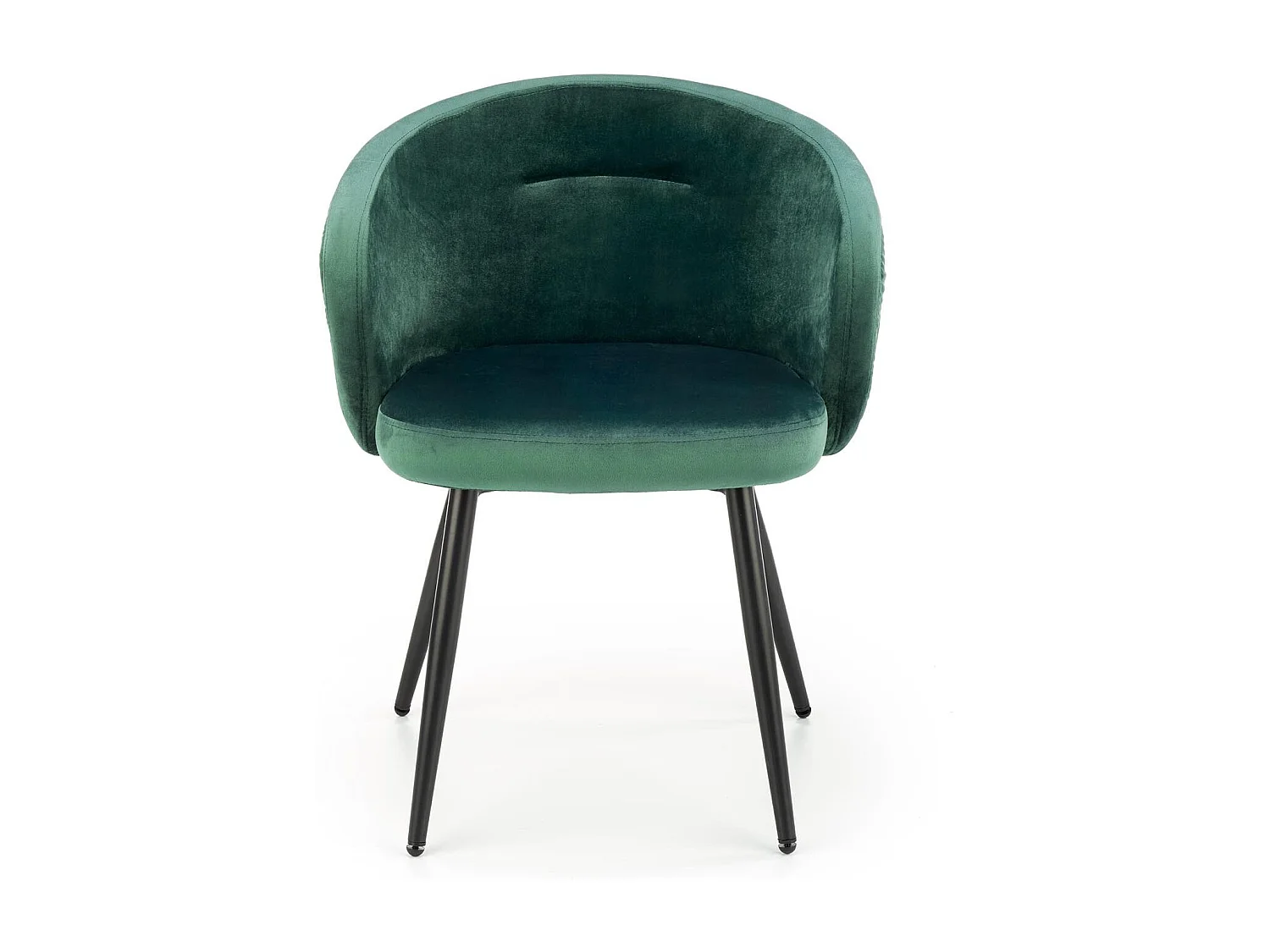Chaise en velours vert avec dossier arrondi et pieds en métal noir ERIKA