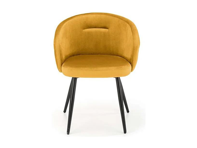 Chaise en velours jaune avec dossier arrondi et pieds en métal noir ERIKA