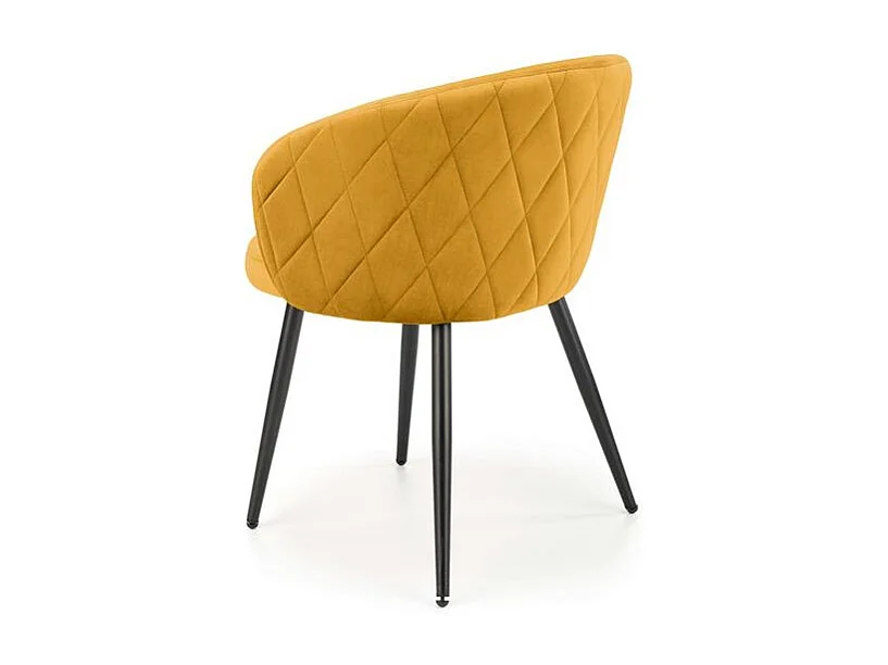 Chaise en velours jaune avec dossier arrondi et pieds en métal noir ERIKA