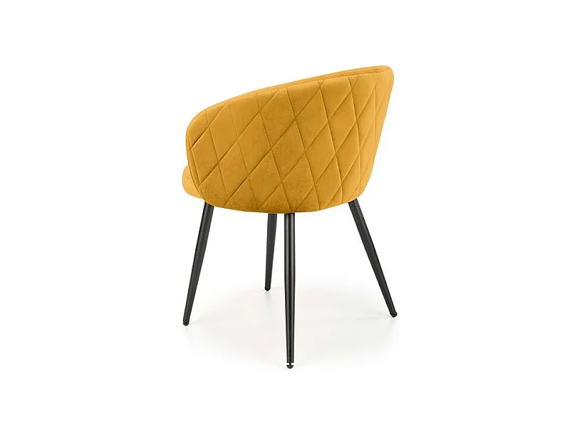 Sedia in velluto giallo con schienale arrotondato e gambe in metallo nero ERIKA