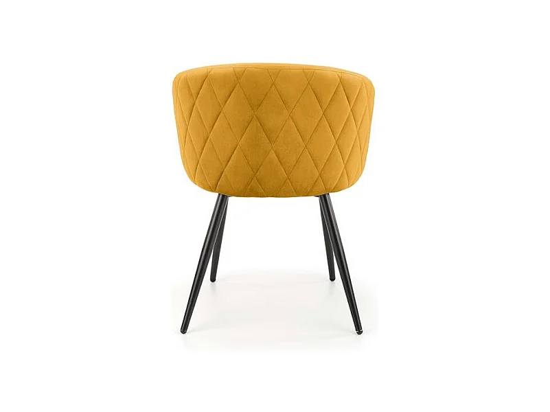 Sedia in velluto giallo con schienale arrotondato e gambe in metallo nero ERIKA
