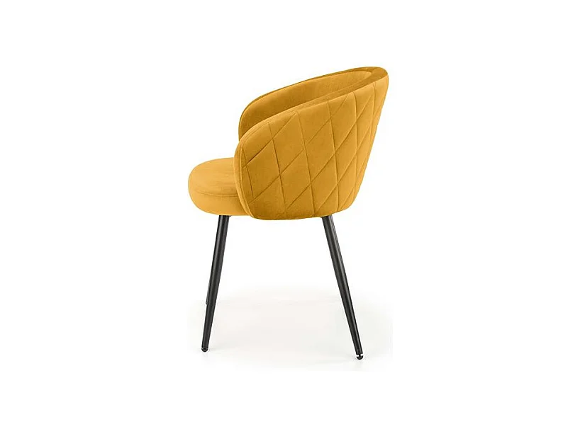 Sedia in velluto giallo con schienale arrotondato e gambe in metallo nero ERIKA