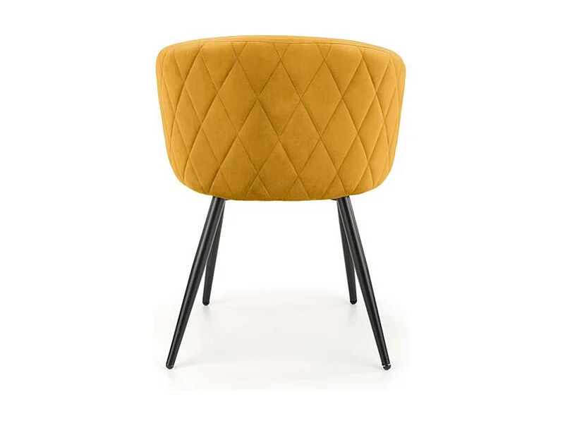 Silla de terciopelo amarillo con respaldo redondeado y patas de metal negro ERIKA