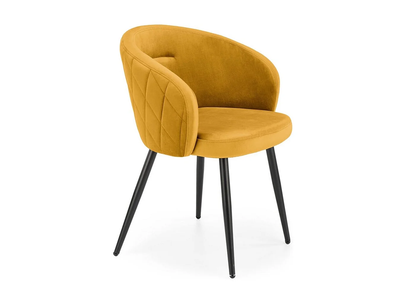 Chaise en velours jaune avec dossier arrondi et pieds en métal noir ERIKA