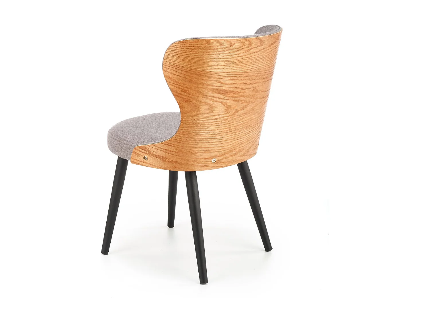 Chaise retro design avec dossier arrondi aspect chêne et assise en tissu gris ARADIA