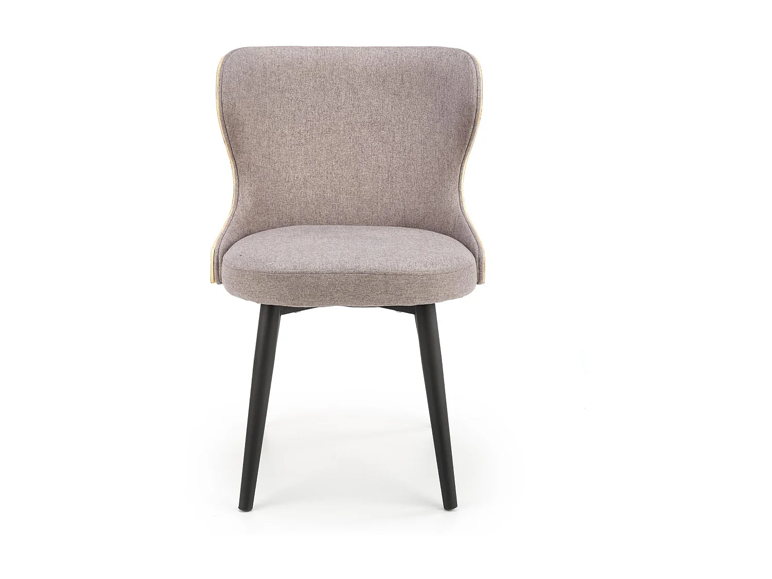 Chaise retro design avec dossier arrondi aspect chêne et assise en tissu gris ARADIA