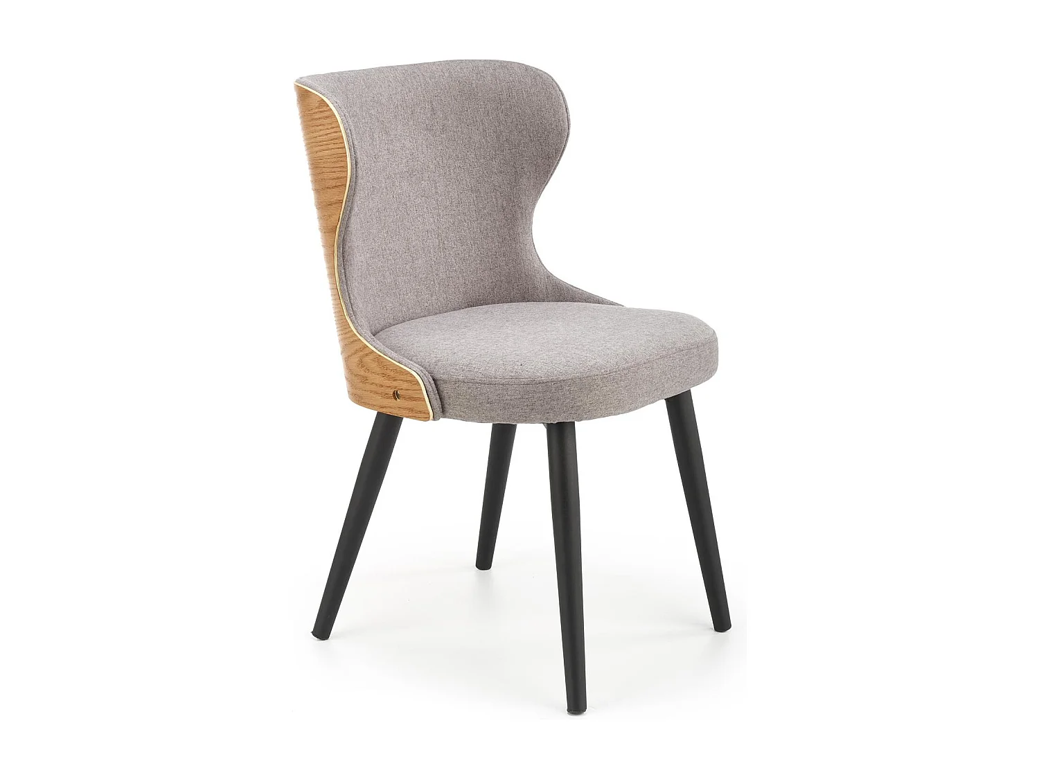 Chaise retro design avec dossier arrondi aspect chêne et assise en tissu gris ARADIA