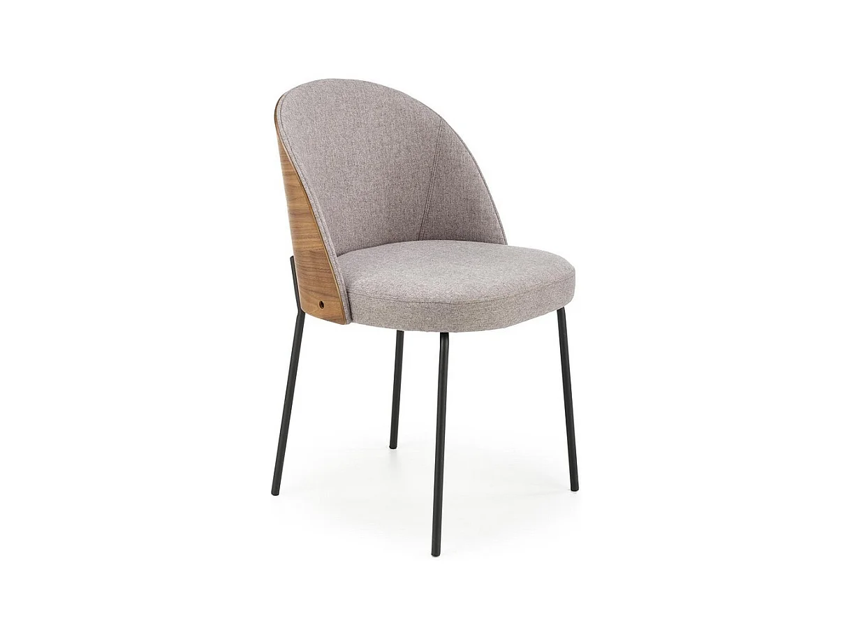 Chaise avec dossier arrondi style bois et assise tissu gris SAGA