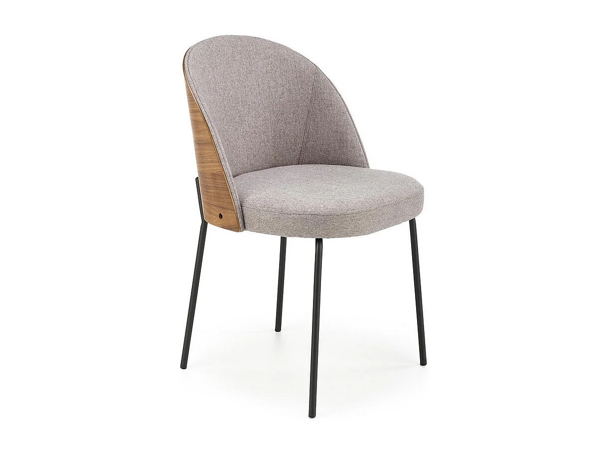 Chaise avec dossier arrondi style bois et assise tissu gris SAGA