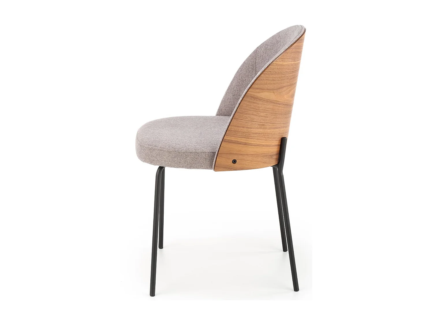 Chaise avec dossier arrondi style bois et assise tissu gris SAGA